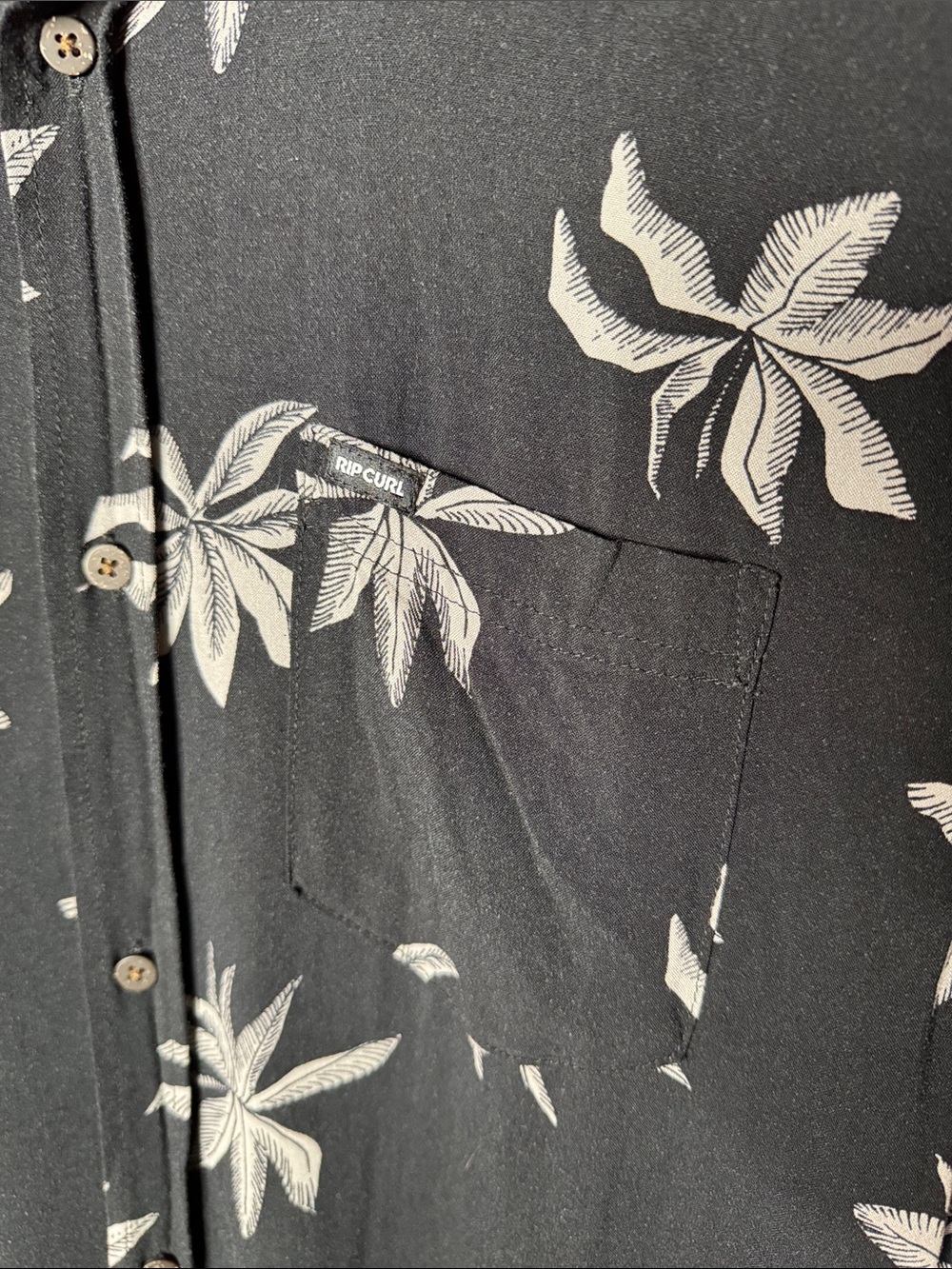 Rip Curl Fun Times Palm Print Button-Up Shirt XL Black Gray Viscose Camp Collar - Picture 6 of 9